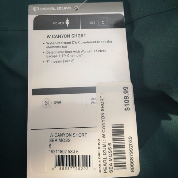 NWT Pearl Izumi Ladies Size 6 Green w/ Black Water Resistant Canyon Shorts - Picture 4 of 15